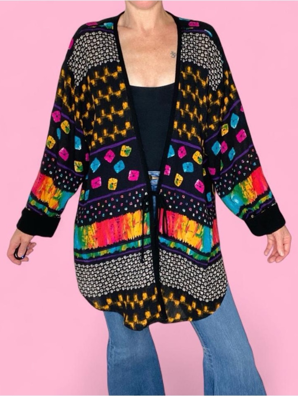 Vintage Essay By Sharon Anthony Colorful Abstract Light Cardigan Blouse